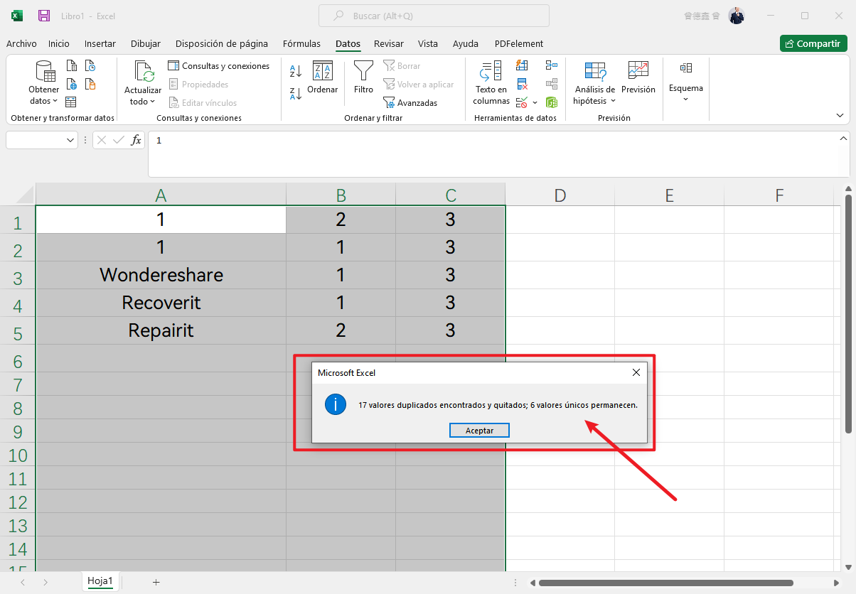 detectar los valores duplicados en Excel paso 8