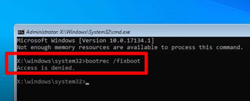 bootrec fixboot acceso denegado