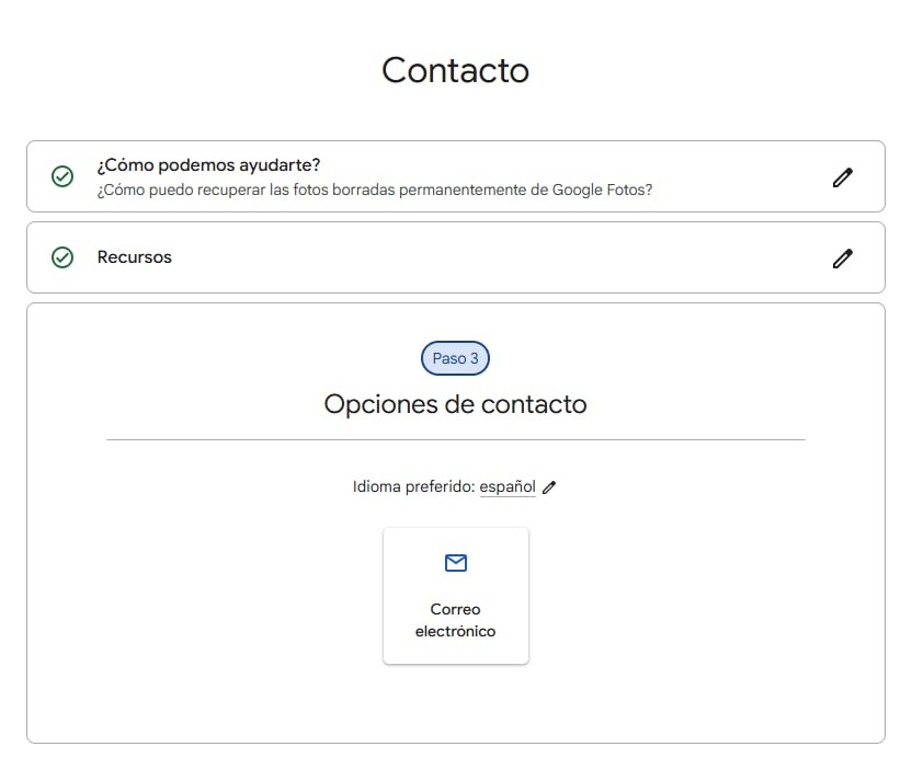 opción de contacto