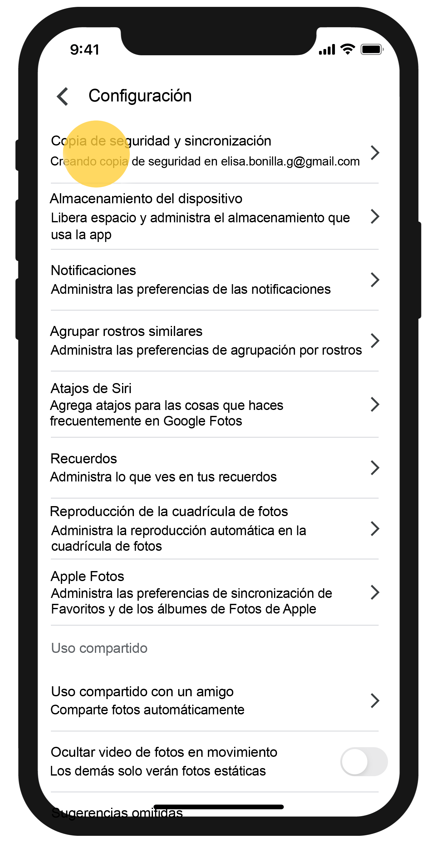 copia de seguridad y sincronización
