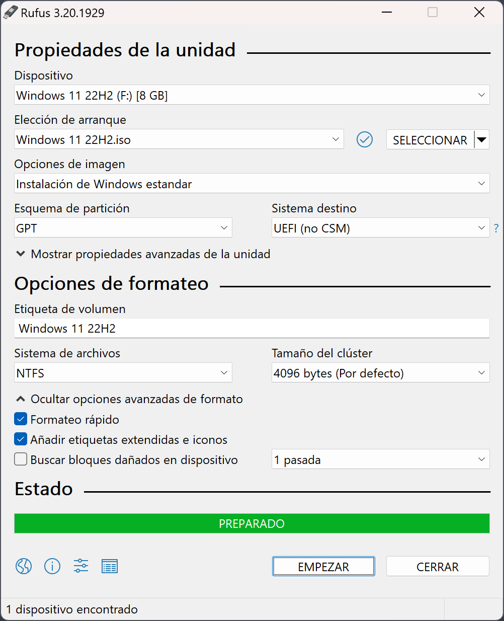 propiedades de rufus