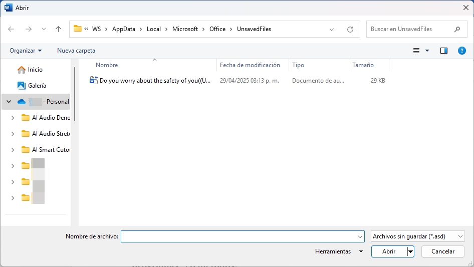 previsualizar los archivos temporales