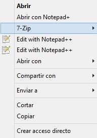clic derecho sobre el archivo zip