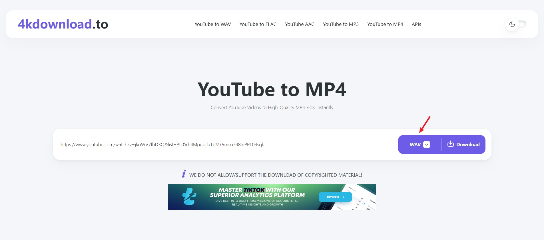 selecciona wav y pulsa download