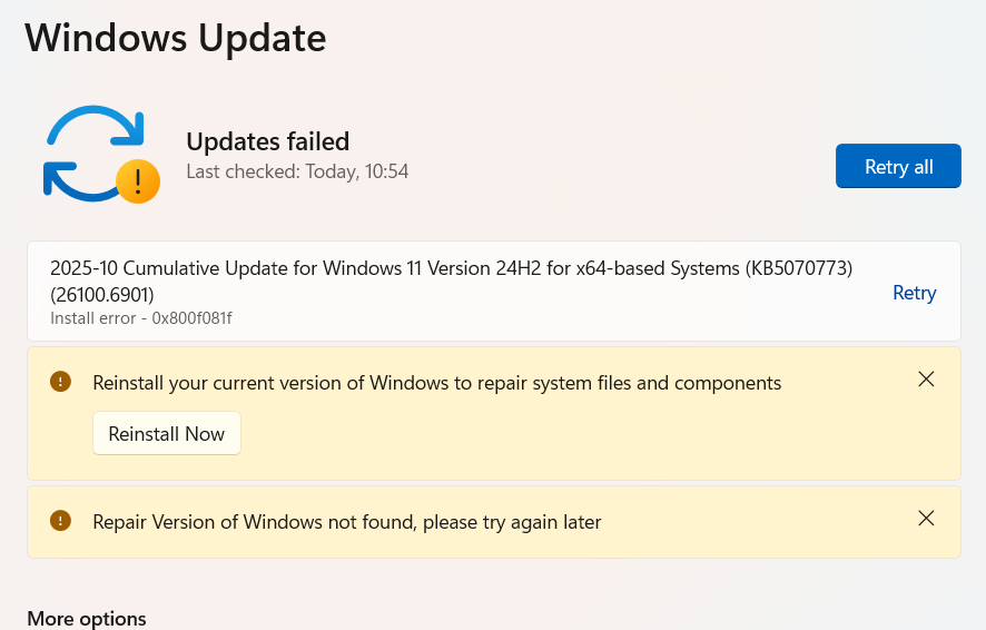 error 0x800f081f en windows update
