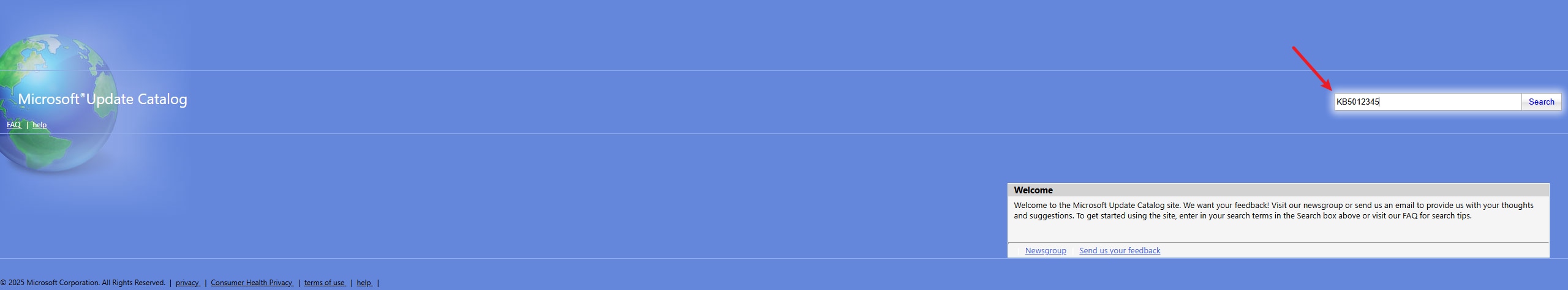 buscar en el catálogo de microsoft update