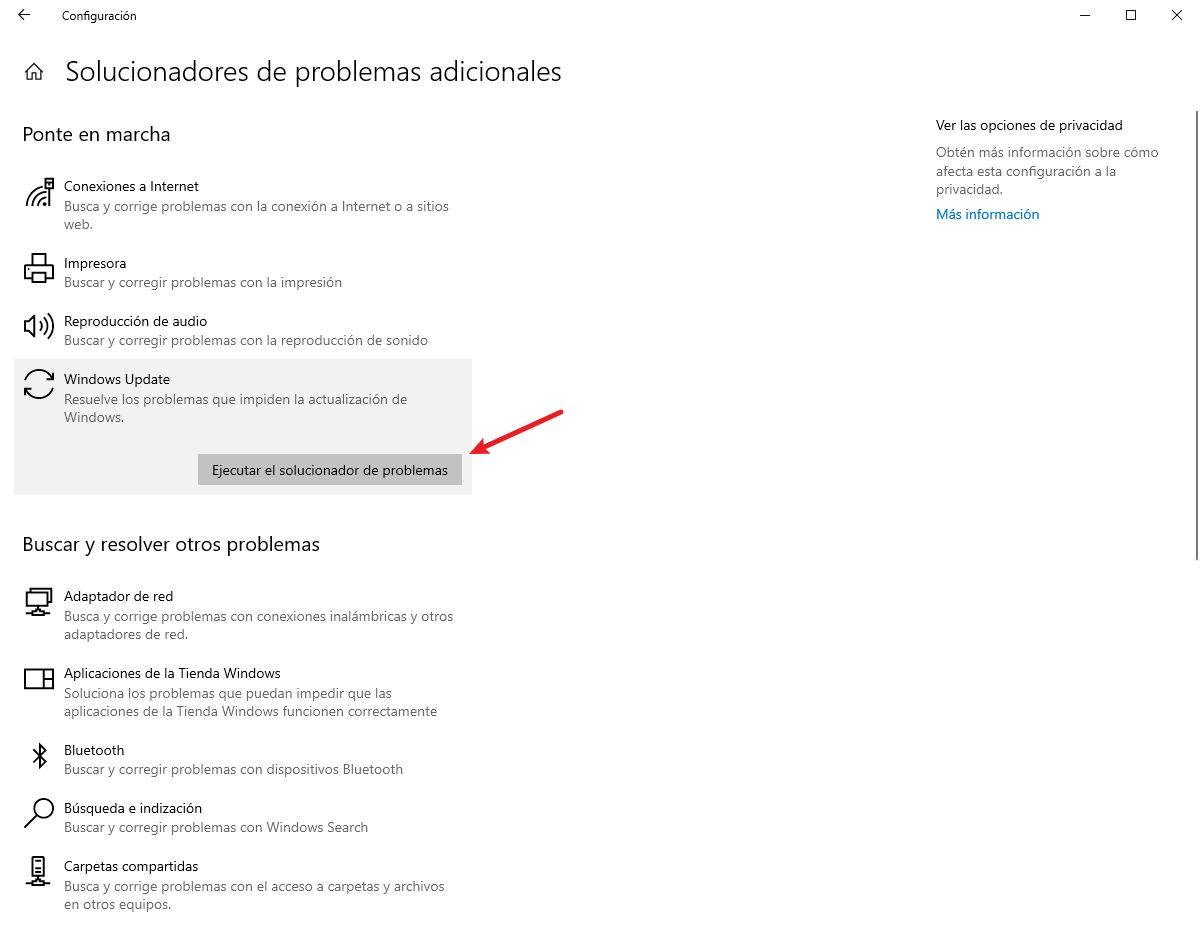 ejecutar el solucionador de problemas