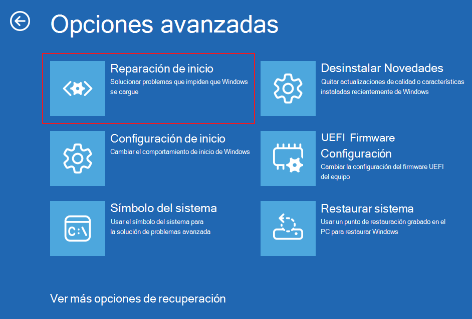 configuración de inicio