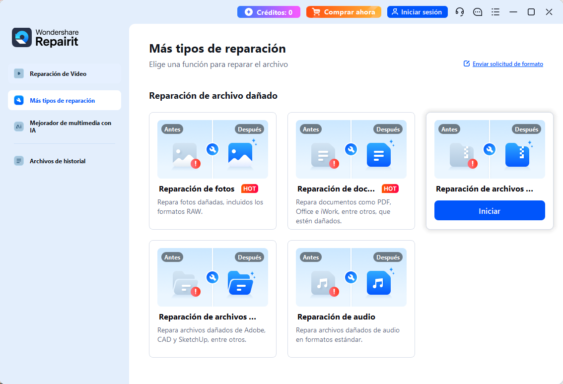 reparación de archivos almacenados