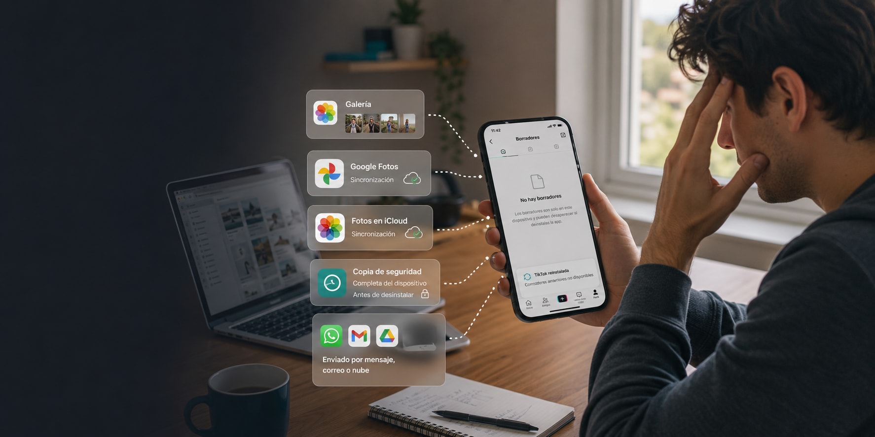 Opciones para buscar una copia de un borrador después de desinstalar TikTok