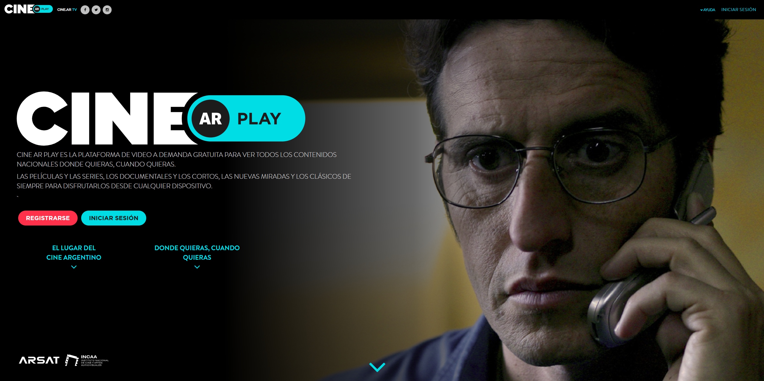 Página de CINE.AR Play con películas y producciones audiovisuales argentinas