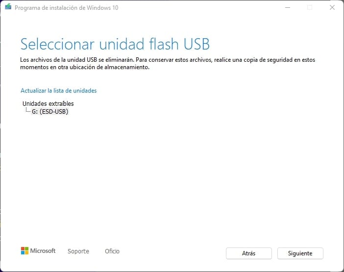 Unidad flash USB Windows 10
