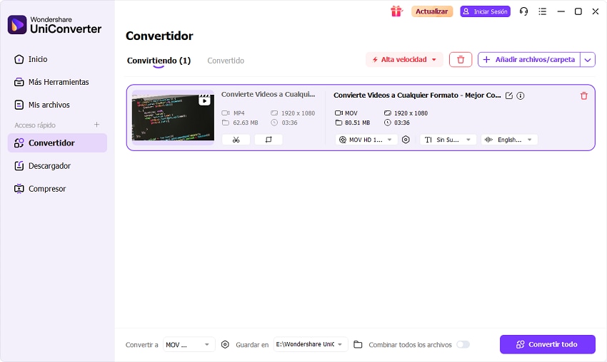 iniciar la conversión en uniconverter