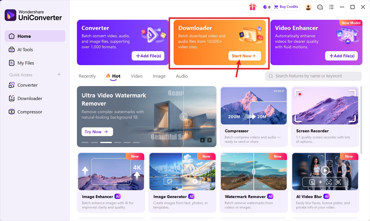 abrir el descargador de vídeos de Wondershare UniConverter