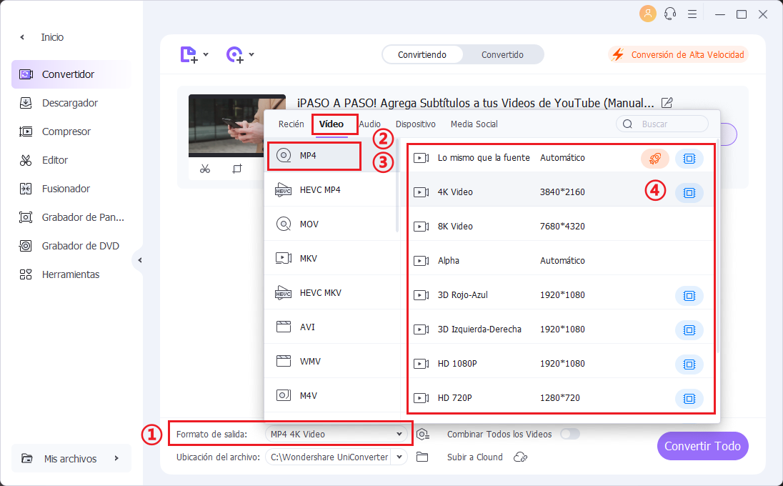 Select output format to convert MPEG files to
